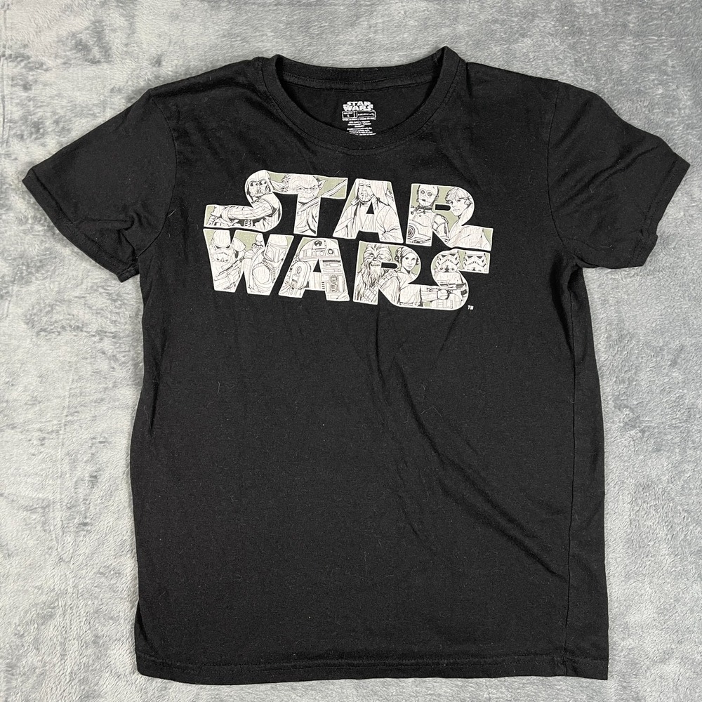 Star Wars T Shirt Mens Small Black Character Fill Spell Out Graphic Short Sleeve